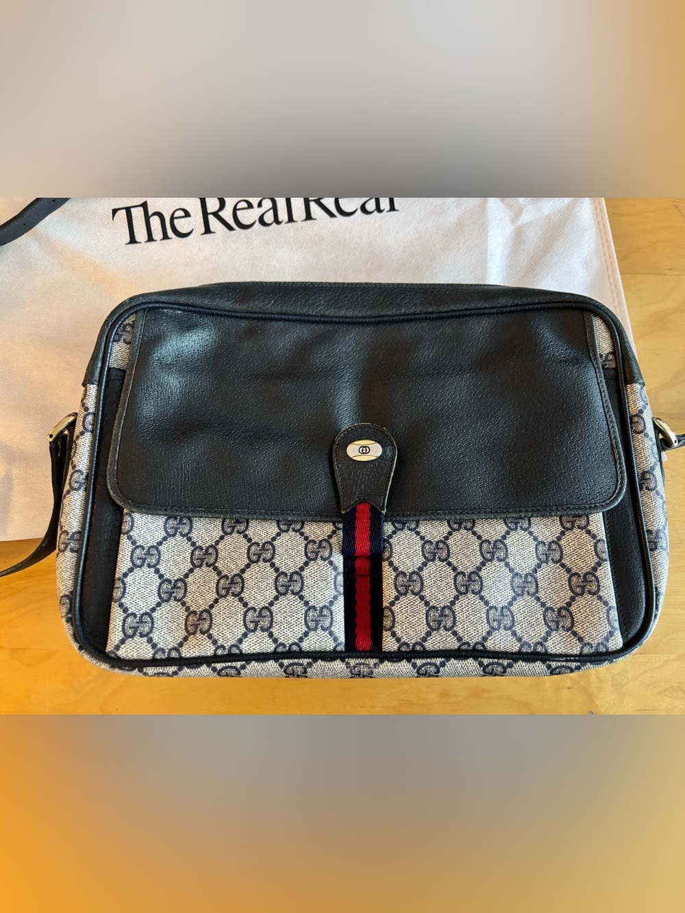 Gucci Black and Beige GG Web Crossbody Bag - Picture 2 of 16